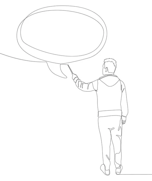 空のスピーチバブルで指で指している男の1つの連続行 細い線イラストベクトルのコンセプト Contour Drawing Creative Ideas — ストックベクタ
