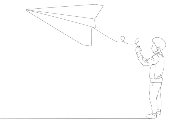 Eine Ununterbrochene Menschentraube Zeigt Mit Dem Finger Auf Ein Papierflugzeug — Stockvektor