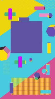 Basit geometrik dikey arkaplan videosu. Soyut şekil tasarım teması arkaplanı. Retro elementler şablonu. Hareket eden geometrik vintage minimal grafik çizgi film hareketi