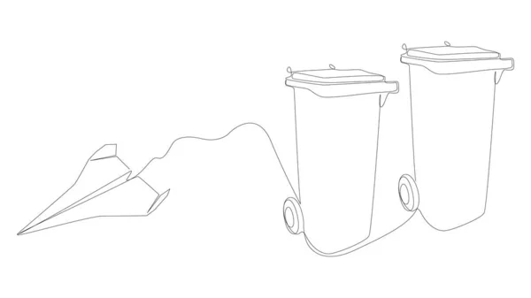 ガベージビンと紙飛行機の1つの連続行 細い線イラストベクトルのコンセプト Contour Drawing Creative Ideas — ストックベクタ