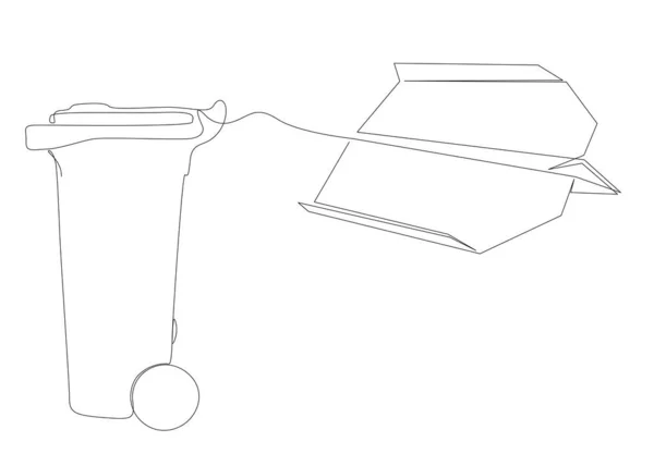 ガベージビンと紙飛行機の1つの連続行 細い線イラストベクトルのコンセプト Contour Drawing Creative Ideas — ストックベクタ