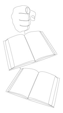 Birden fazla kitabı olan sürekli bir el çizgisi. İnce Çizgi Çizimi Vektör Konsepti. Contour Yaratıcı Fikirler Çiziyor.