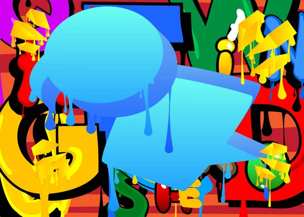 青のスピーチカラフルな背景とバブル落書き 都市の絵画スタイルの背景 現代のダーティストリートアート装飾における抽象的な議論シンボル — ストックベクタ