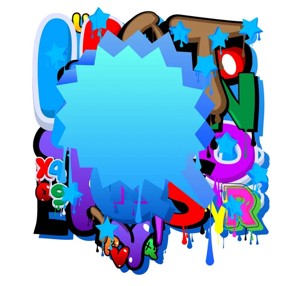 Blue Speech Bubble Graffiti Com Fundo Colorido Cenário Estilo Pintura — Vetor de Stock