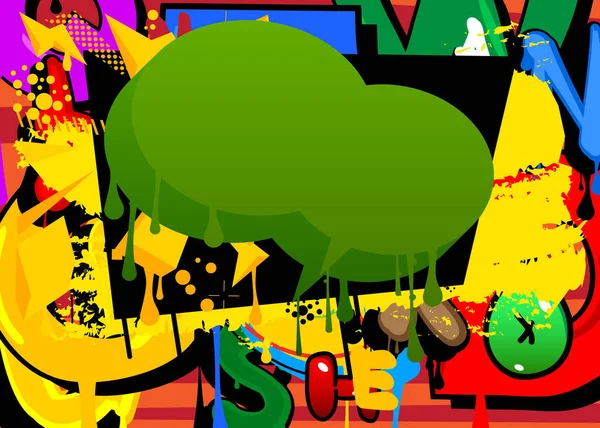 緑のスピーチバブル抽象的な要素を持つ落書き背景 都市の絵画スタイルの背景 現代のダーティストリートアート装飾のディスカッションシンボル — ストックベクタ