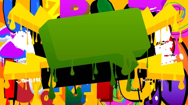 緑のスピーチバブル抽象的な要素を持つ落書き背景 都市の絵画スタイルの背景 現代のダーティストリートアート装飾のディスカッションシンボル — ストックベクタ
