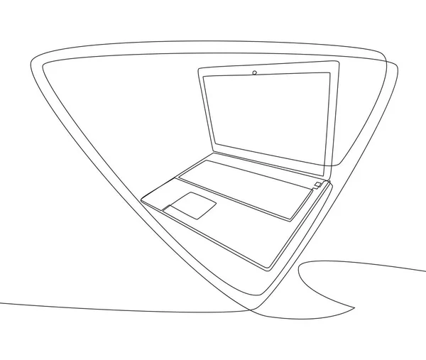 Uma Linha Contínua Bolha Fala Com Laptop Conceito Vetor Ilustração — Vetor de Stock