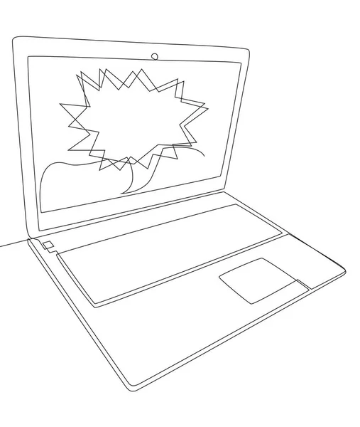 Eine Ununterbrochene Sprechblase Mit Laptop Thin Line Illustration Vektorkonzept Kreative — Stockvektor