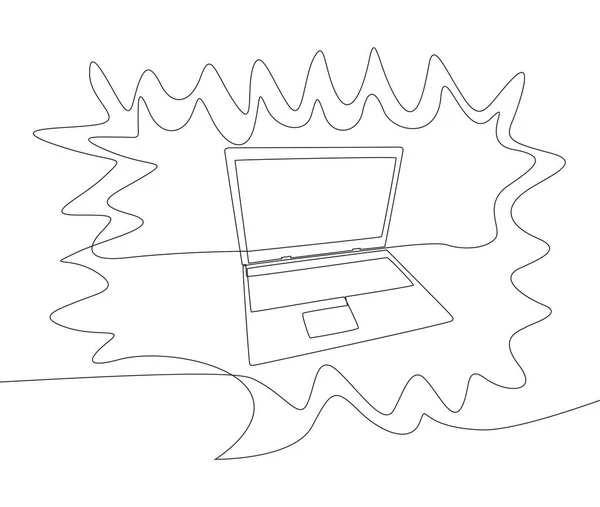 Uma Linha Contínua Bolha Fala Com Laptop Conceito Vetor Ilustração — Vetor de Stock