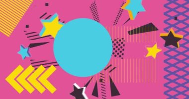 Basit geometrik arkaplan videosu. Soyut şekil tasarım teması arkaplanı. Retro elementler şablonu. Hareket eden geometrik vintage minimal grafik çizgi film hareketi 