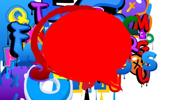 带有抽象元素的红色语音泡菜涂鸦背景 都市绘画风格背景 现代肮脏街道艺术装饰的商榷符号 — 图库矢量图片