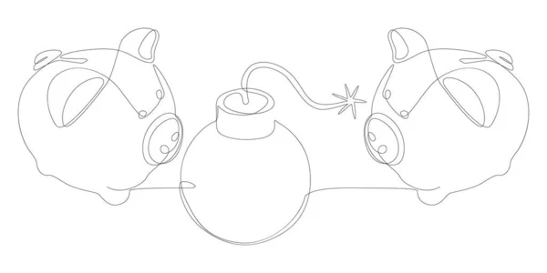 Одна Сплошная Линия Хрюшки Бомбы Концепция Вектора Тонкой Линии Иллюстрации — стоковый вектор