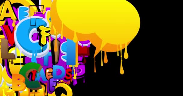 Анимация Пузыря Желтых Граффити Насыщенным Цветовым Фоном Абстрактное Оформление Современного — стоковое видео