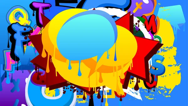 Blue Speech Bubble Graffiti Com Fundo Colorido Abstrato Cenário Estilo — Vetor de Stock
