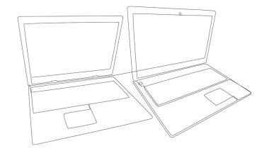 Sürekli bir dizüstü bilgisayar hattı. İnce Çizgi Çizimi vektör taşınabilir bilgisayar konsepti. Contour Yaratıcı Fikirler Çiziyor.