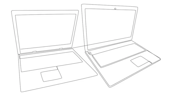 Jedna Ciągła Linia Laptopów Cienka Linia Ilustracji Wektor Przenośny Koncepcja — Wektor stockowy