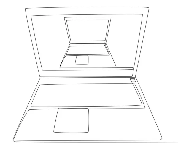 ノートパソコンの1つの連続ライン 細い線イラストベクトルポータブルコンピュータの概念 Contour Drawing Creative Ideas — ストックベクタ