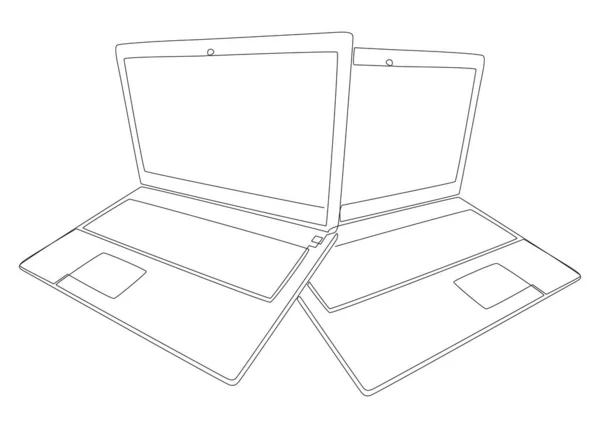 Eine Ununterbrochene Reihe Von Laptops Thin Line Illustration Vektor Tragbares — Stockvektor