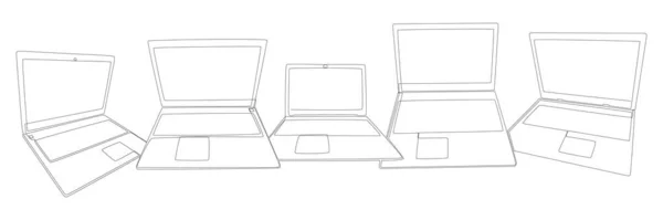 Eine Ununterbrochene Reihe Von Laptops Thin Line Illustration Vektor Tragbares — Stockvektor