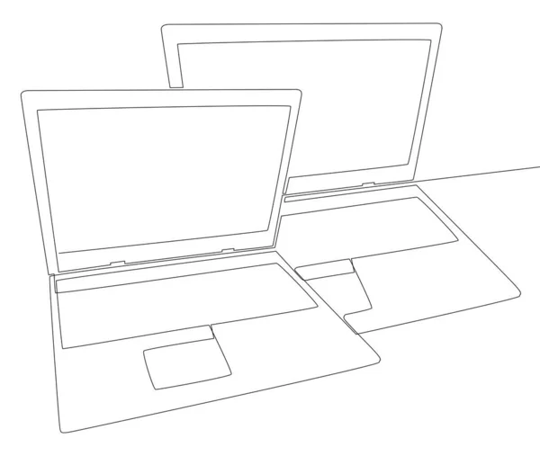 Одна Безперервна Лінія Ноутбуків Тонка Лінія Ілюстрація Векторна Портативна Комп — стоковий вектор