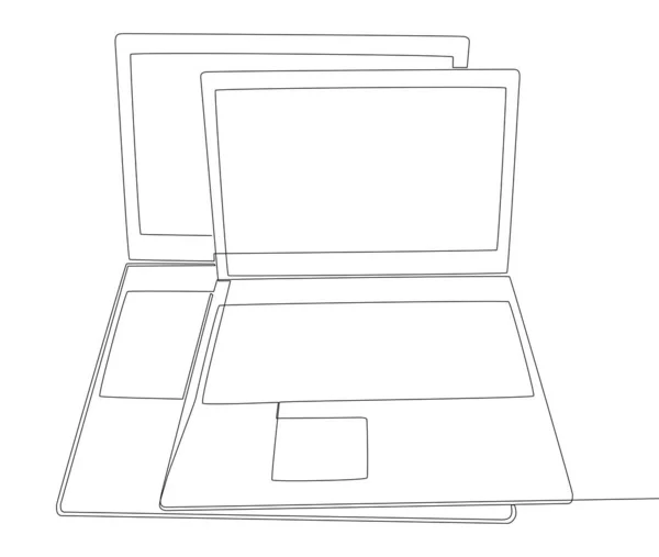 Een Continue Lijn Van Laptops Dunne Lijn Illustratie Vector Draagbare — Stockvector