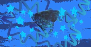 Mavi arkaplan animasyonu üzerine Siyah Graffiti Konuşma Balonu. Şehir boyama tarzında soyut modern sokak sanatı dekorasyonu.