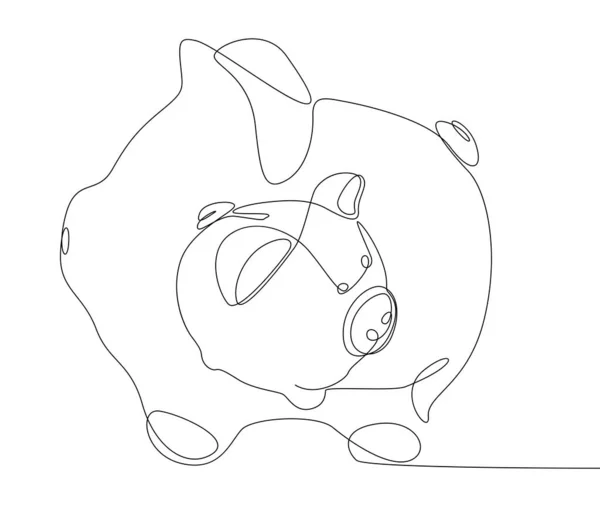 Uma Linha Contínua Piggy Banks Conceito Vetor Ilustração Linha Fina — Vetor de Stock