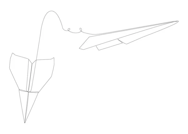 Jednu Souvislou Řadu Papírových Letadel Koncept Vektoru Tenké Čáry Kontury — Stockový vektor