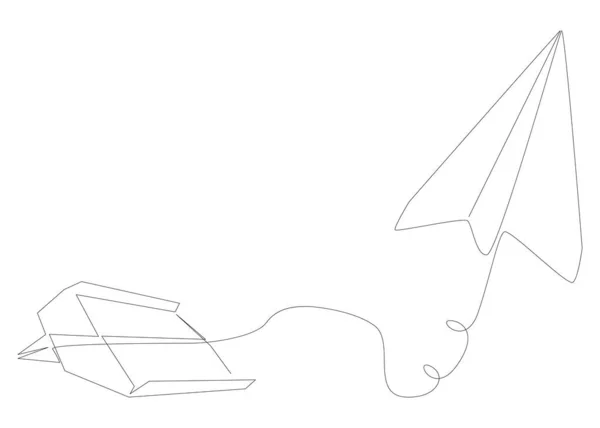 Eine Durchgehende Linie Von Papierflugzeugen Thin Line Illustration Vektorkonzept Kreative — Stockvektor