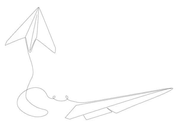Одна Сплошная Линия Бумажных Самолетов Концепция Вектора Тонкой Линии Иллюстрации — стоковый вектор