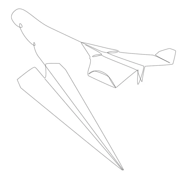 Jedna Ciągła Linia Papierowych Samolotów Koncepcja Wektora Cienkiej Linii Ilustracji — Wektor stockowy