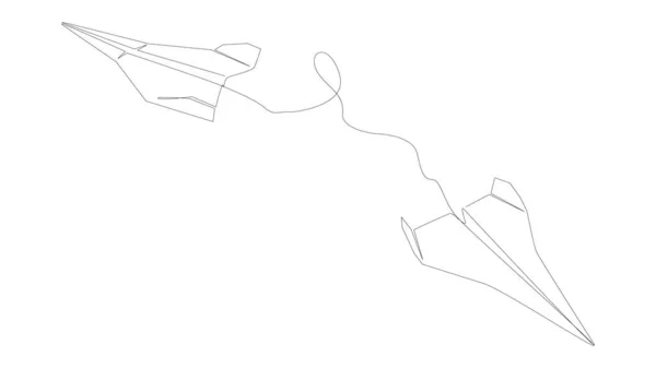 Kontinuerlig Linje Pappersflygplan Tunn Linje Illustration Vektor Koncept Kontur Ritning — Stock vektor