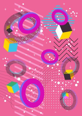 Soyut arkaplan geometrik grafik sanat modeli. Kitap kapağı için basit bir şablon, Haber bülteni, canlı renklerle sosyal medya arkaplanı. Rastgele geometrik şekilli vintage meşgul poster.