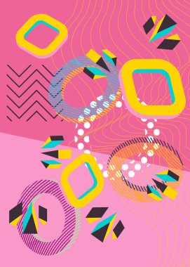 Soyut arkaplan geometrik grafik sanat modeli. Kitap kapağı için basit bir şablon, Haber bülteni, canlı renklerle sosyal medya arkaplanı. Rastgele geometrik şekilli vintage meşgul poster.