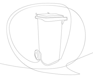 Çöp kutusuyla aralıksız bir konuşma cümlesi. İnce Çizgi Çizimi Vektör Konsepti. Contour Yaratıcı Fikirler Çiziyor.