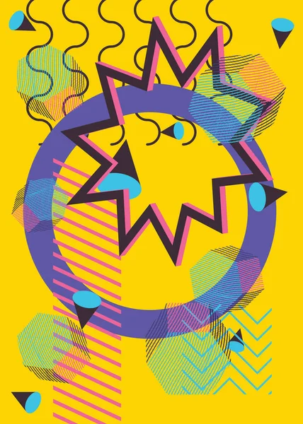 Soyut arkaplan geometrik grafik sanat modeli. Kitap kapağı için basit bir şablon, Haber bülteni, canlı renklerle sosyal medya arkaplanı. Rastgele geometrik şekilli vintage meşgul poster.