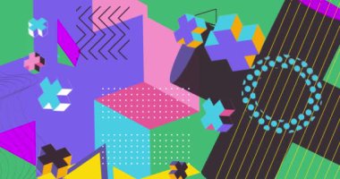 Basit geometrik elementler arka plan videosu. Klasik şekil tasarım teması arkaplanı. Geri hareket eden geometrik minimal grafik çizgi film şablonu.