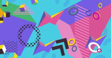 Basit geometrik elementler arka plan videosu. Klasik şekil tasarım teması arkaplanı. Geri hareket eden geometrik minimal grafik çizgi film şablonu.