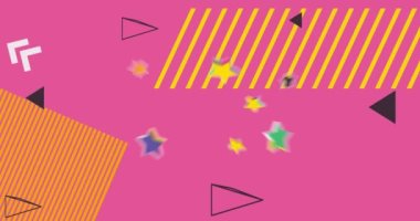 Soyut patlama geometrik şekiller arkaplan animasyonunu oluşturur. Basit yoğun renkli geometrik grafik sanat karikatürü. Klasik rastgele geometri şablonu.