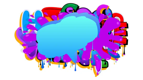 Blauwe Speech Bubble Graffiti Met Paarse Elementen Abstracte Achtergrond Stedelijke — Stockvector