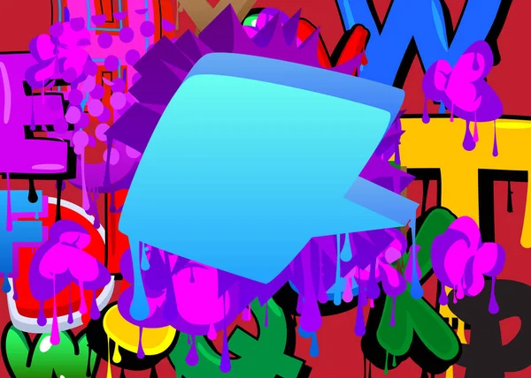 青のスピーチバブル抽象的な背景に紫色の要素を持つ落書き 都市の絵画スタイルの背景 現代の汚れたストリートアートの装飾で忙しい議論のシンボル — ストックベクタ
