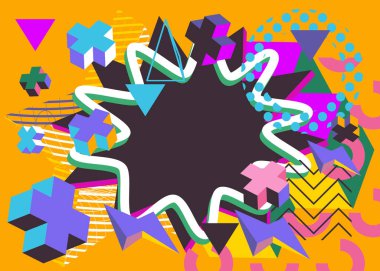 Yoğun patlama geometrik şekiller arka plan. Soyut klasik rastgele geometri şablonu. Basit canlı renkler geometrik grafik sanat posteri.