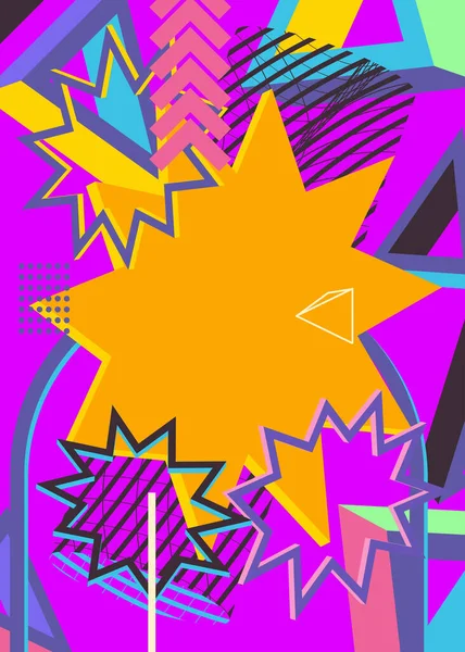 忙爆炸几何形状背景 摘要复古随机几何模板 简朴生动的色彩几何图形艺术海报 — 图库矢量图片