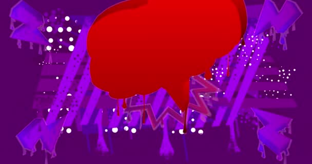 Soyut Mor Arkaplan Animasyonu Üzerine Kırmızı Graffiti Konuşma Balonu Modern — Stok video