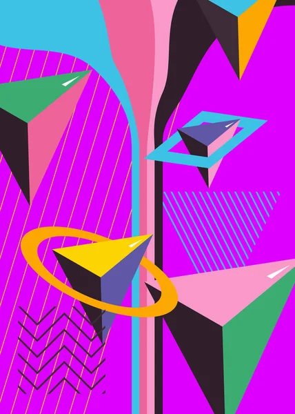Abstracte Psychodelische Achtergrond Met Geometrische Vormen Retro Banner Poster Eenvoudige — Stockvector