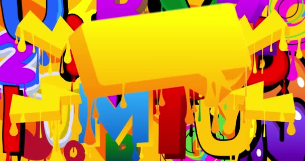 Gelbe Graffiti Speech Bubble Animation Mit Buntem Hintergrund Abstrakte Moderne — Stockvideo