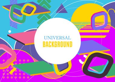 Eski geometrik şekilli Retro Geometrik zemin. Soyut yoğun psikodelik hacim vektörü. Basit afiş, poster. Canlı grafik sanat karikatürü çizimi.