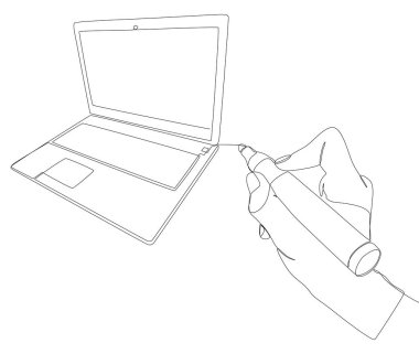 Keçeli kalemle çizilmiş devamlı bir dizüstü bilgisayar çizgisi. İnce Çizgi Çizimi Vektör Konsepti. Contour Yaratıcı Fikirler Çiziyor.