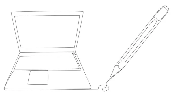 フェルトの先端ペンで描かれたラップトップの1つの連続ライン 細い線イラストベクトルのコンセプト Contour Drawing Creative Ideas — ストックベクタ