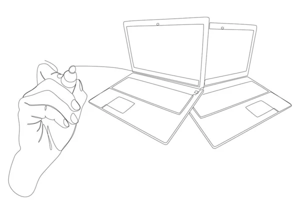Una Línea Continua Laptop Dibujada Por Rotulador Concepto Vectorial Ilustración — Archivo Imágenes Vectoriales